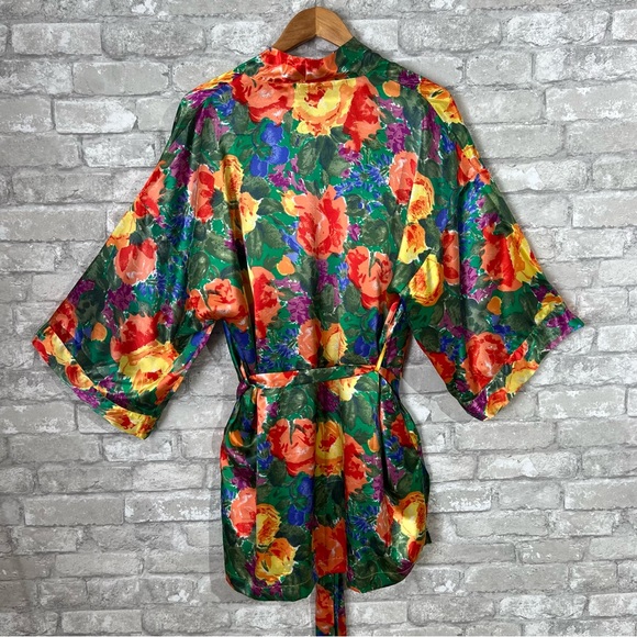 Vintage Victoria's Secret Women's Large Floral Kimono Gown Robe w/ Matching Belt - Picture 2 of 7